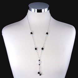 Black & Clear Swarovski Crystals on a Sterling Silver Chain Necklace