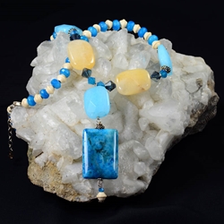 Turquoise with Selenite & Azure Gemstones & Swarovski Crystal Necklace
