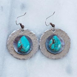 Sedona Blue Turquoise on Hammered Silver Earrings