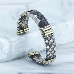 Gray Variegated Snakeskin Leather Bracelet with Silver Bands