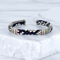 Black, Gray and White Snakeskin Leather Cuff Bracelet