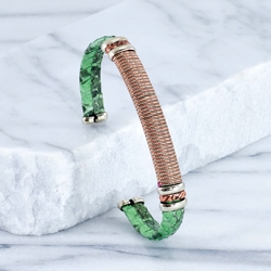 Green Snakeskin Leather Cuff Bracelet with Silver & Gold