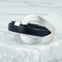 Black Leather and Silver Wrap Bracelet