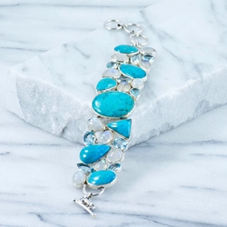 Turquoise, Moonstone &  Blue Topaz Gemstone Bracelet
