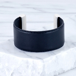 Black Leather & Silver Detail Cuff Bracelet