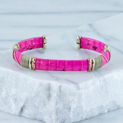 Pink Snakeskin Leather Cuff Bracelet
