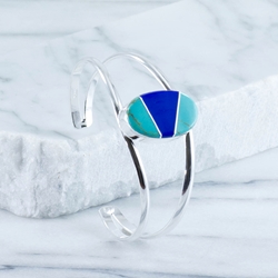 German Silver, Turquoise and Lapis Cuff Bracelet