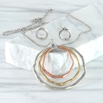 Silver, Gold and Bronze Hoop Necklace with Matching Earrings