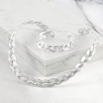 Silver 2-Strand Woven Choker Necklace with Matching Bracelet