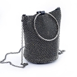 Crystal Hoop Handle Crossbody Purse in Black with Clear Crysals