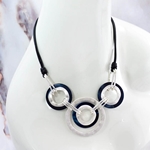 Contemporary Silver and Navy Circles Necklace