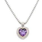 Silver and Gold Necklace with Amethyst Heart Pendant