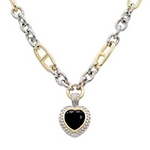 Black Onyx Heart Pendant set in Gold and Silver with Link Chain