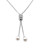 Silver, Crystal, and Pearl Lariat Necklace