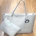 White Vegan Leather Tote Bag with Bonus Zipper Bag