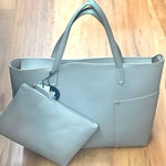 Blue Vegan Leather Tote Bag with Bonus Zipper Bag