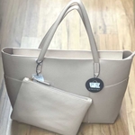 Gray Vegan Leather Tote Bag with Bonus Zipper Bag