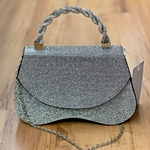 Crystal Contemporary S Shaped Evening Bag with Crystal Wrapped Handle and Optional Crossbody Chain