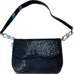 Contemporty Black Crystal Evening Bag with Leather Strap Held by Diamond Crystal Bows