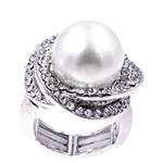 Silver Pearl and Diamond CZ Crystals Infinity Ring