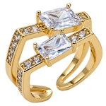 Gold ZigZag ring with Rectangular CZ Crystals