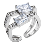 Silver ZigZag Ring with Rectangular CZ Crystals