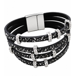 Black Leather Cuff with Sparkling Crystal CZ Accents