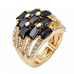 Gold Jeweled Ring with Black Onyx Gemstones and CZs