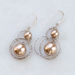 Gold Pearl & Sterling Dangle Earrings