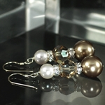 Swarovski Gold and White Pearls and Gold Crystal Dangle Earrings
