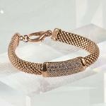 Rose Gold & Italian Sterling Silver Mesh with Band of Swarovski Crystals Bracelet