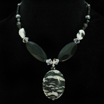 Black Zebra Marble with Black Onyx & Swarovski Crystal Necklace
