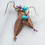 Sedona Textured Leaf Dangle Earrings with Purple & Turquoise Swarovski Crystals & Beads
