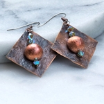 Sedona Hammered Copper Earrings with Copper Bead and Turquoise Crystals