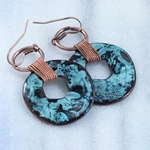 Hammered Turquoise Metal Hoops with Copper Detail Earrings