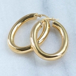 Gold Overlay on Sterling Silver Oval Hoop Earrings