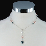 Swarovski Crystals & Pearls in Gray, Rose & White on Sterling Silver Chain Necklace