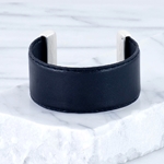 Black Leather & Silver Detail Cuff Bracelet