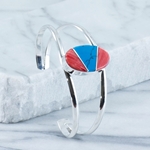 German Silver, Turquoise & Coral Cuff Bracelet